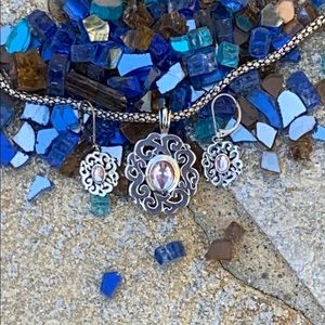 Necklace & Earring Cookie Lee Pink Silver Filigree